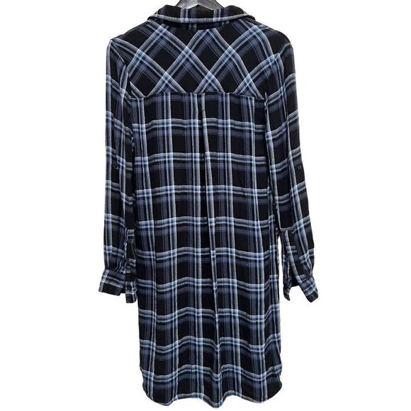 BLL Nyc Navy Blue Black plaid flannel shirt dress open duster Sm Soft - Picture 3 of 3